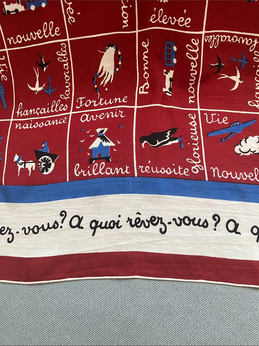 Vintage French Folk-art Large Whimsical
Square Scarf Made in France 1980 - Picture 3 of 12